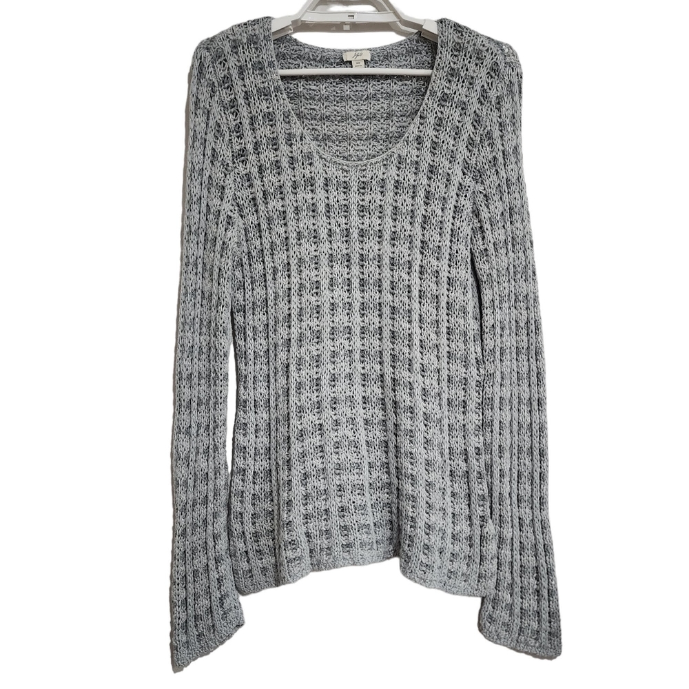 J.Jill Scoop Neck Crochet Pullover Sweater Long Sleeve Ribbed Waff Texture Knit